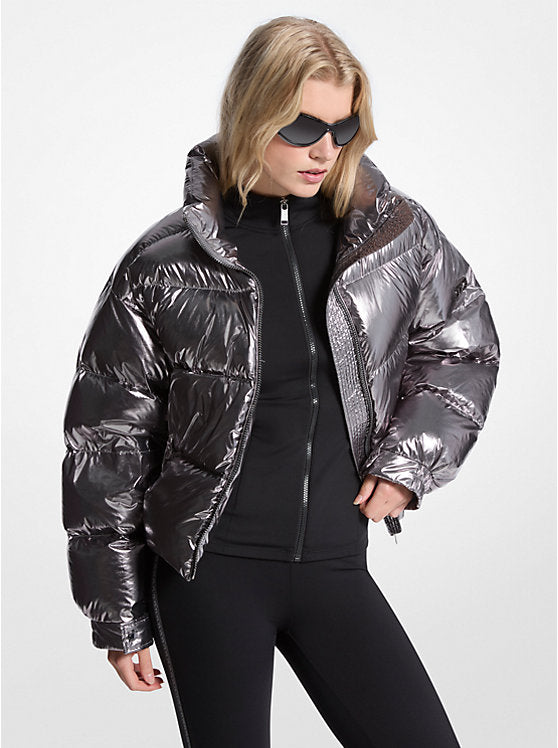 Metallic Nylon Ciré Puffer Jacket