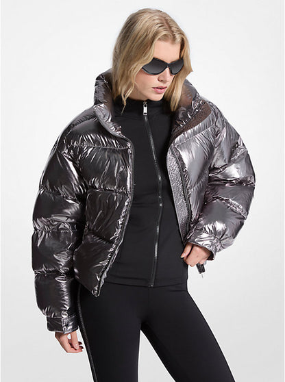 Metallic Nylon Ciré Puffer Jacket