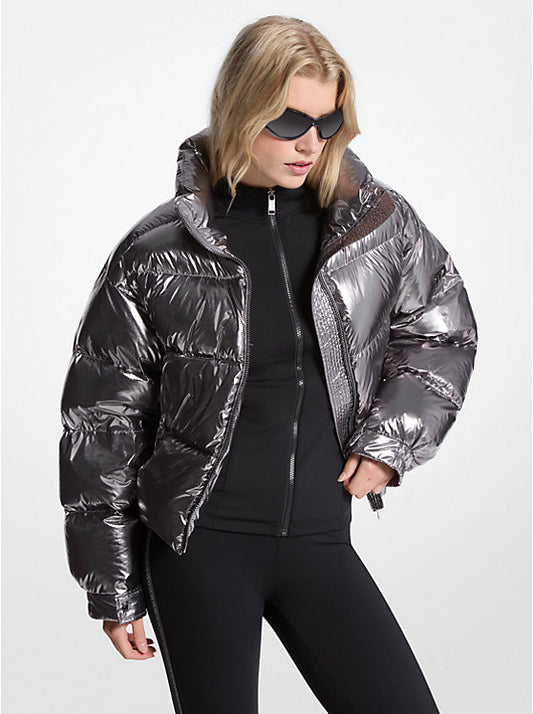 Metallic Nylon Ciré Puffer Jacket