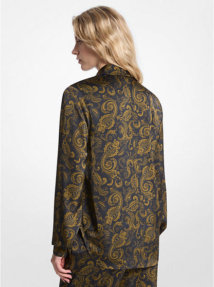 Paisley Print Satin Pajama Shirt
