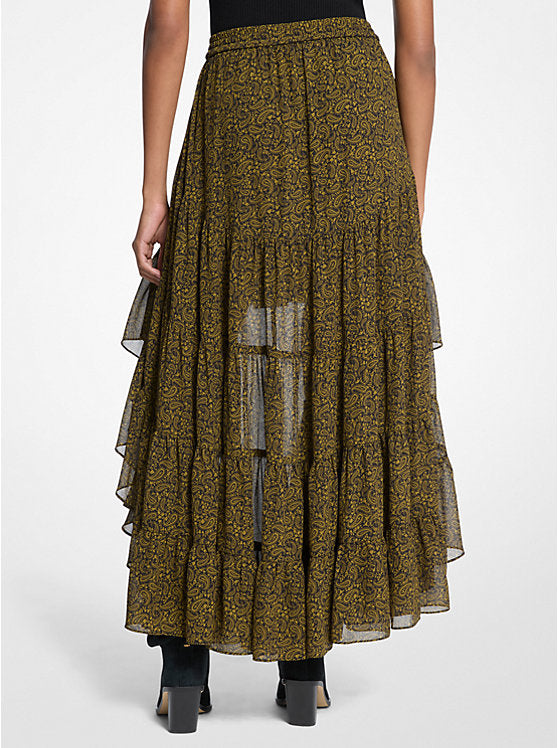 Paisley Print Georgette High-Low Tiered Skirt