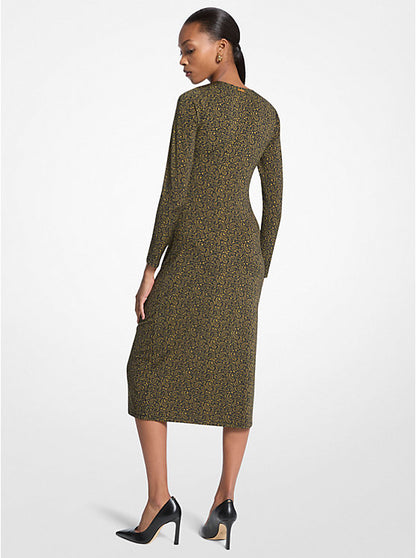 Paisley Print Stretch Matte Jersey Midi Dress