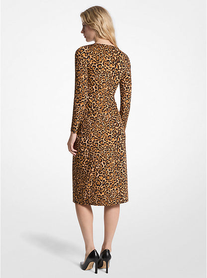 Leopard Print Matte Jersey Ruched Dress