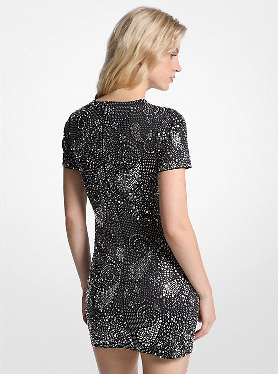 Studded Paisley Scuba Mini Dress