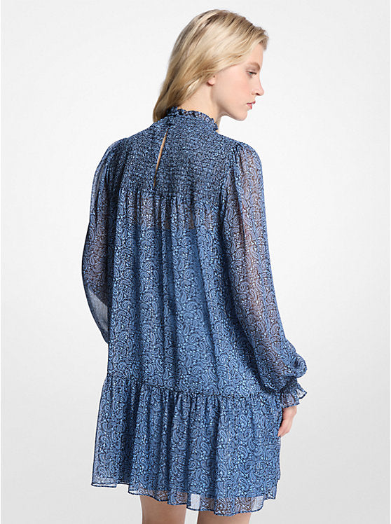 Metallic Paisley Print Georgette Dress