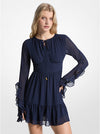 Ruffled Georgette Long-Sleeve Dress
