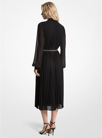 Pleated Georgette Shirtdress