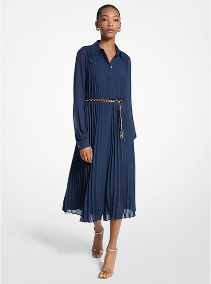 Pleated Georgette Shirtdress