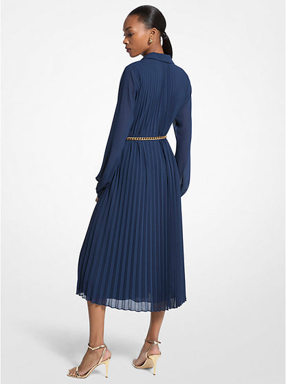 Pleated Georgette Shirtdress