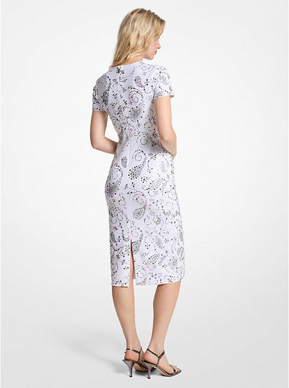 Studded Paisley Scuba Midi Dress