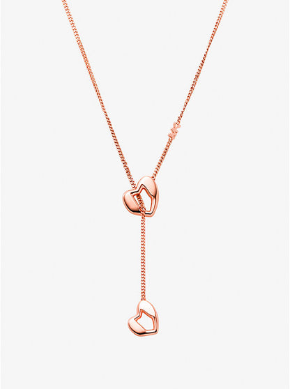 Precious-Metal Plated Sterling Silver Heart Chain Lariat Necklace