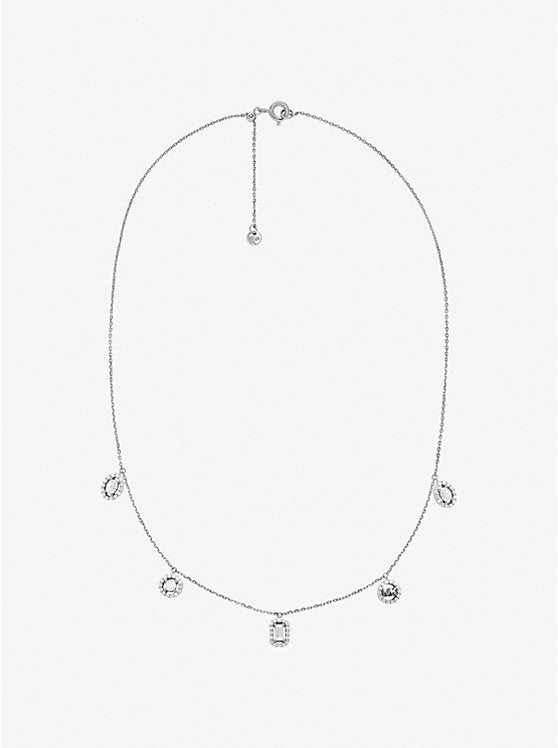 Precious Metal-Plated Sterling Silver Pavé Mixed Charms Necklace