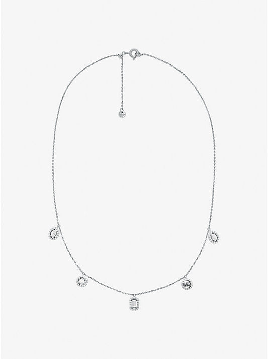 Precious Metal-Plated Sterling Silver Pavé Mixed Charms Necklace