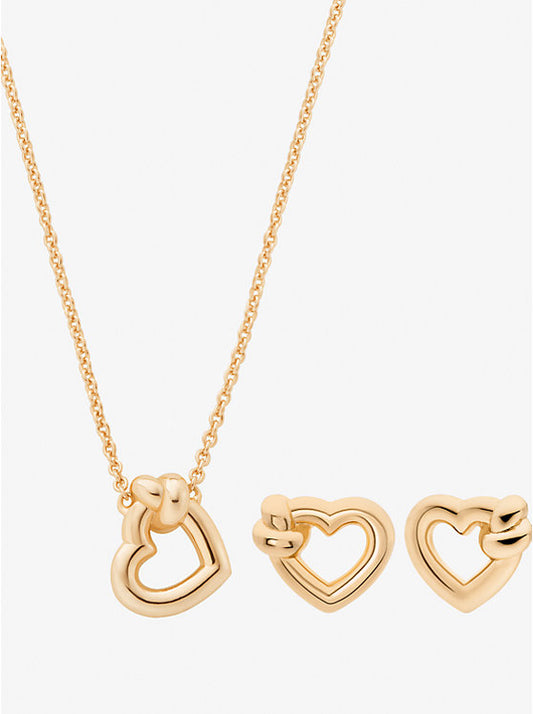 Knotted Heart Necklace and Earrings Gift Set