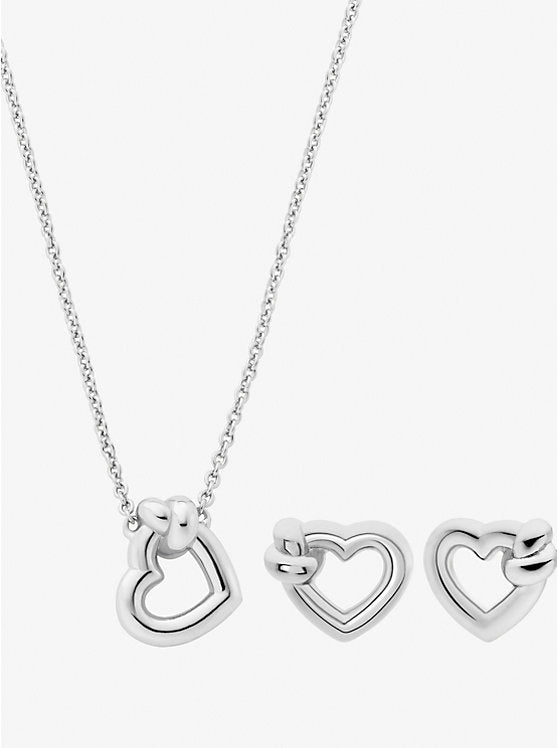 Knotted Heart Necklace and Earrings Gift Set