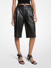 Pleated Leather Bermuda Shorts