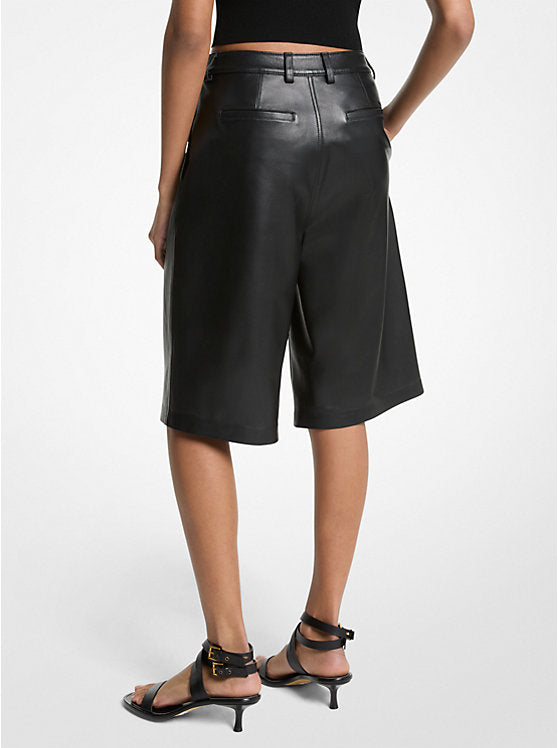 Pleated Leather Bermuda Shorts