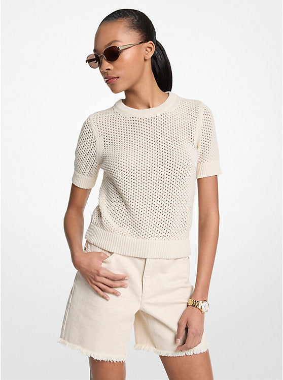 Cotton and Cashmere Mesh Short-Sleeve Sweater