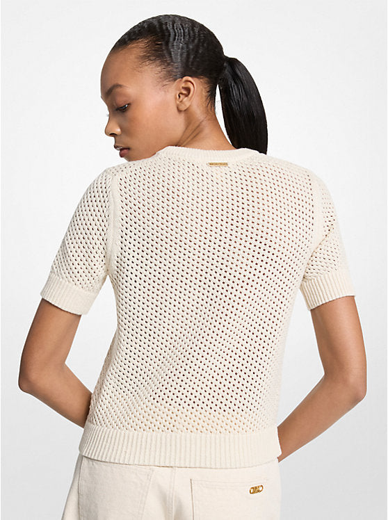 Cotton and Cashmere Mesh Short-Sleeve Sweater