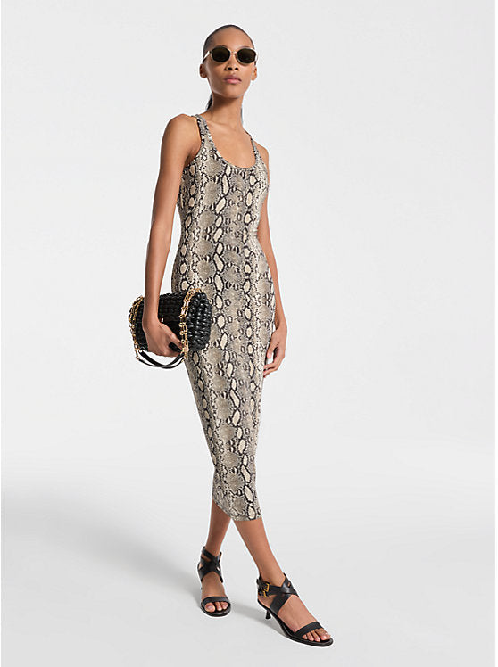 Snake Print Stretch Jersey Racerback Dress