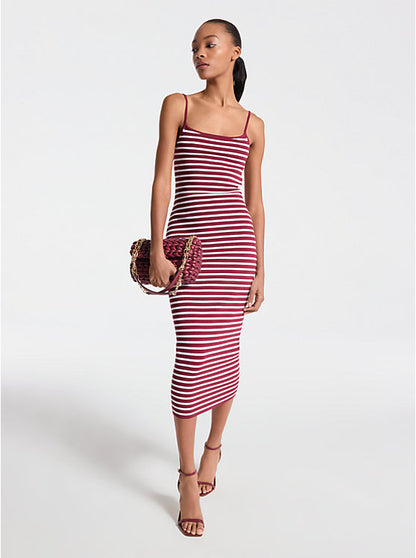 Striped Stretch Viscose Blend Midi Dress