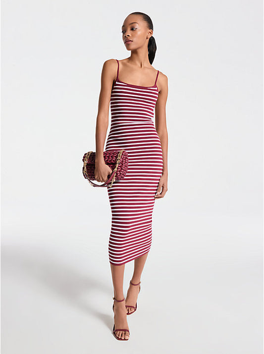 Striped Stretch Viscose Blend Midi Dress
