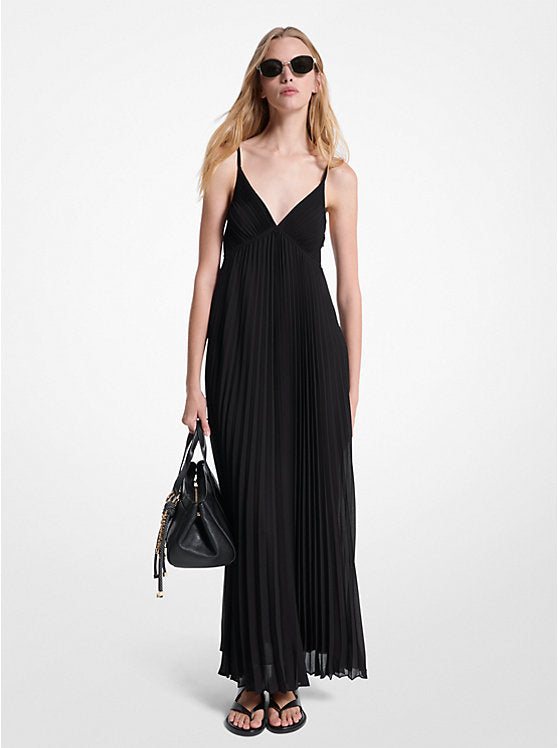 Pleated Georgette Maxi Dress