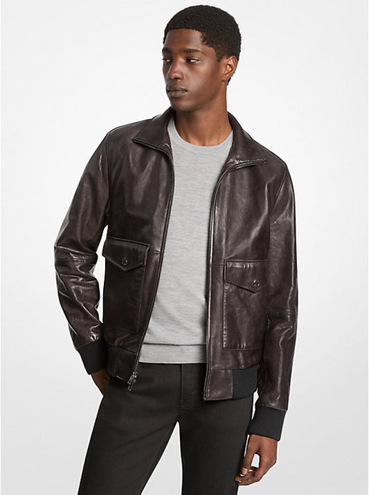 Distressed Leather Harrington Jacket