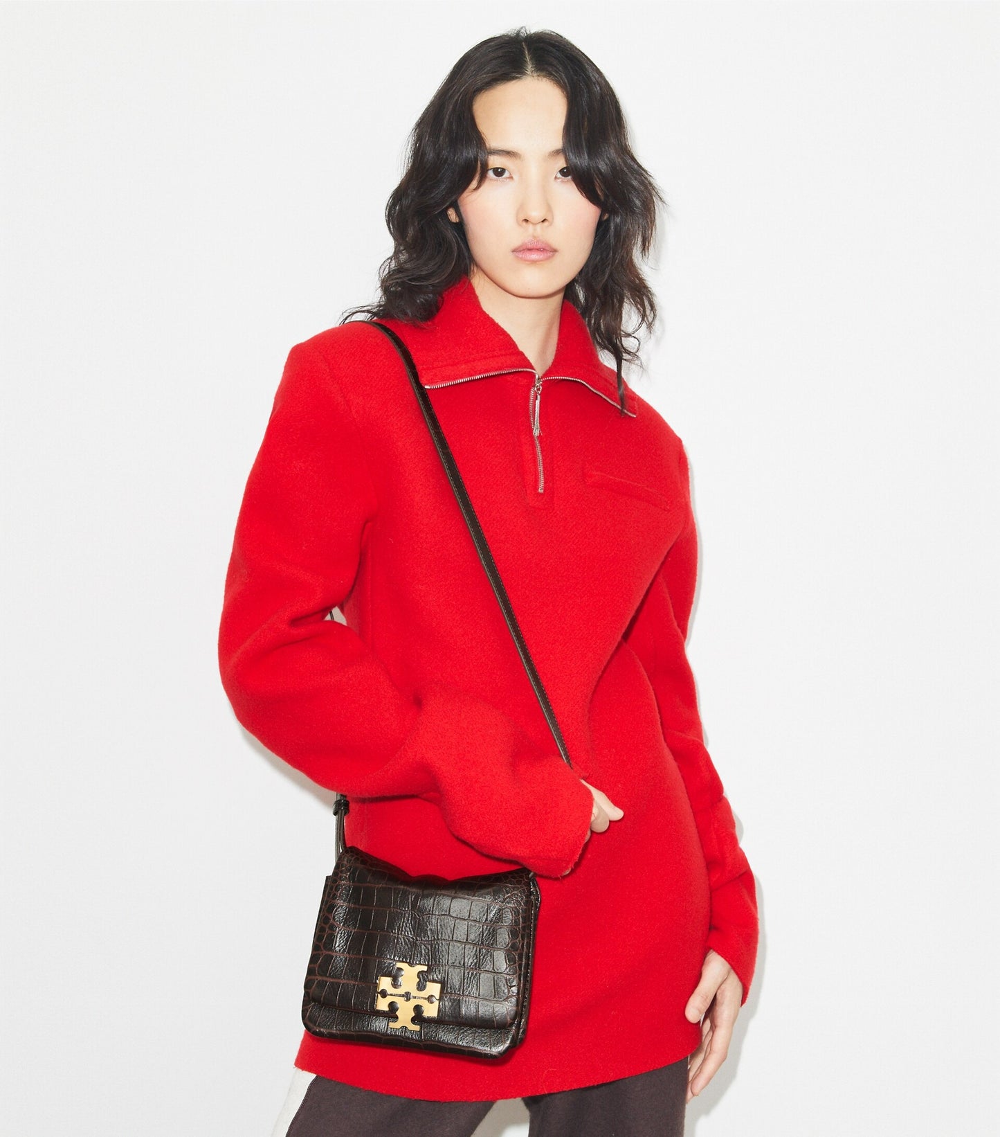 Charlie Croc-Embossed Shoulder Bag