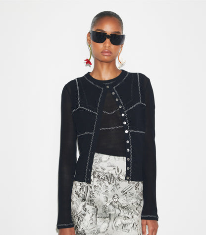 Cotton And Nylon Mesh Cardigan