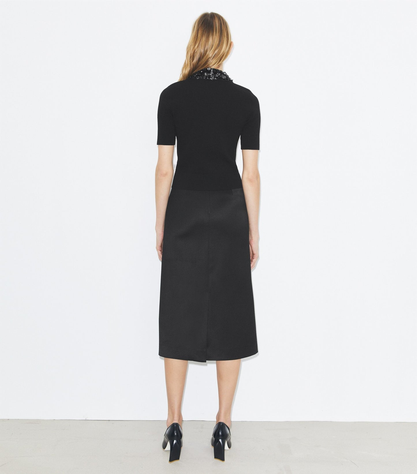 Embellished Collar Short-Sleeve Top