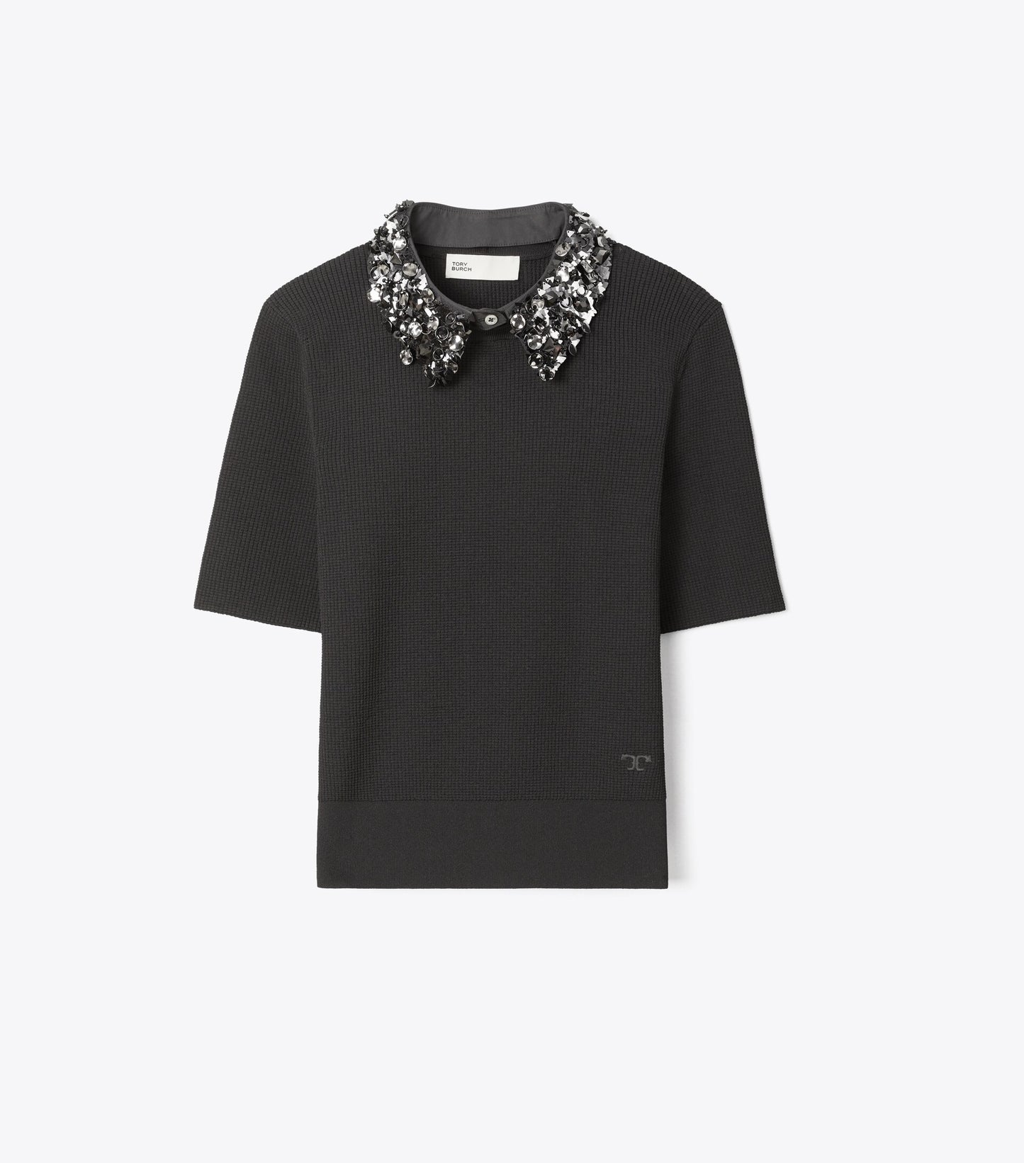 Embellished Collar Short-Sleeve Top
