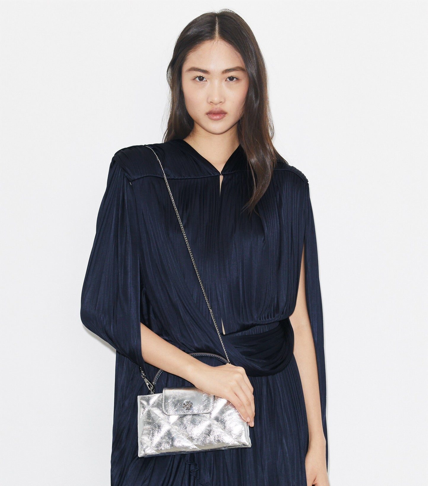 Kira Diamond Quilt Metallic Top-Handle Bag