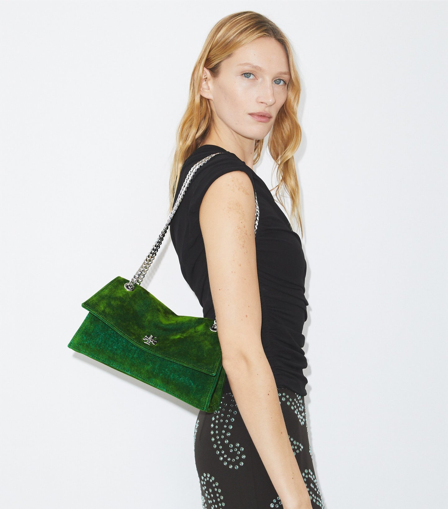 Kira Turnlock Flocked Shoulder Bag