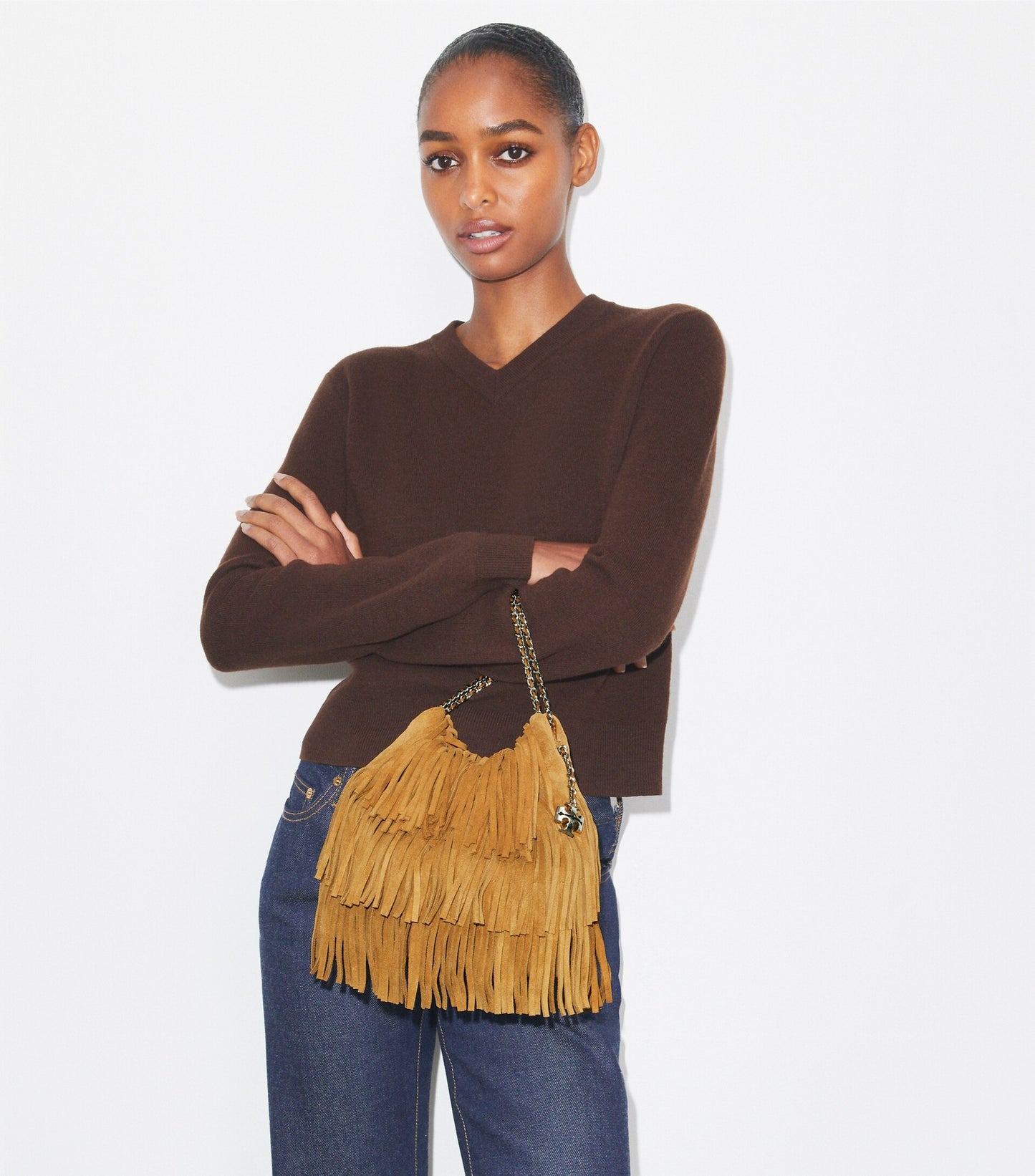 Mini Fleming Suede Fringe Hobo Bag
