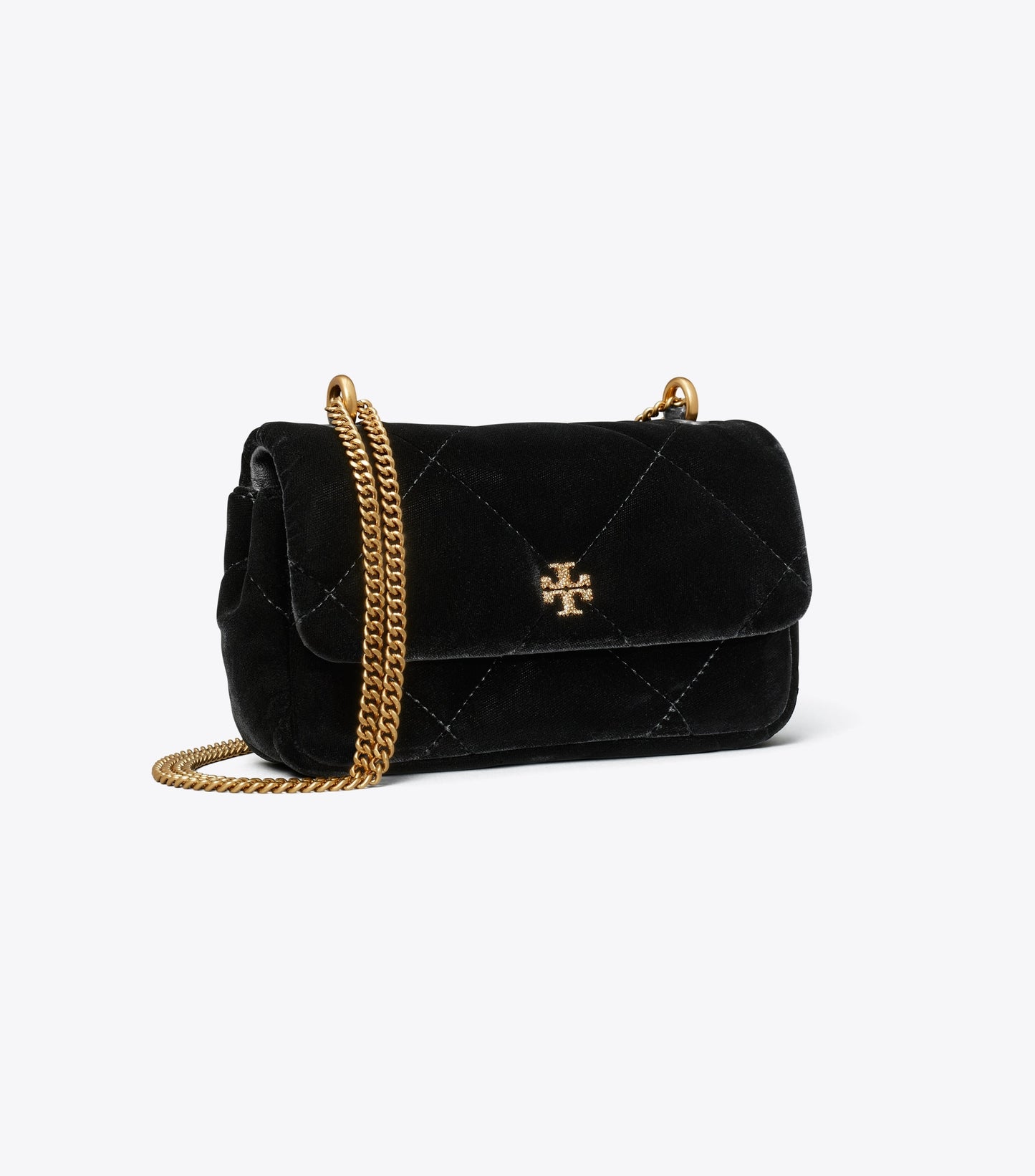 Mini Kira Diamond Quilt Velvet Pavé Flap Bag
