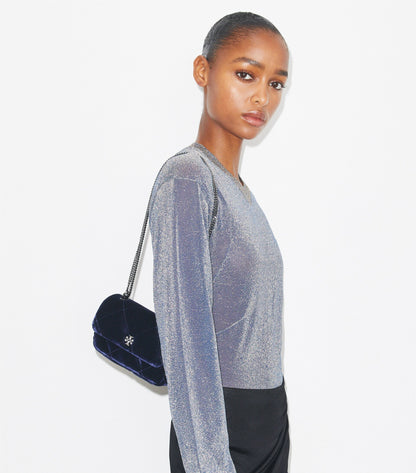 Mini Kira Diamond Quilt Velvet Pavé Flap Bag