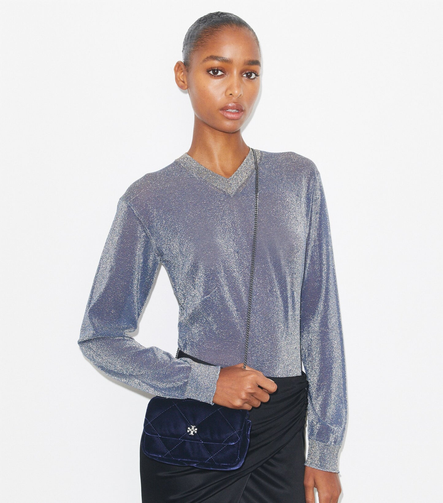 Mini Kira Diamond Quilt Velvet Pavé Flap Bag