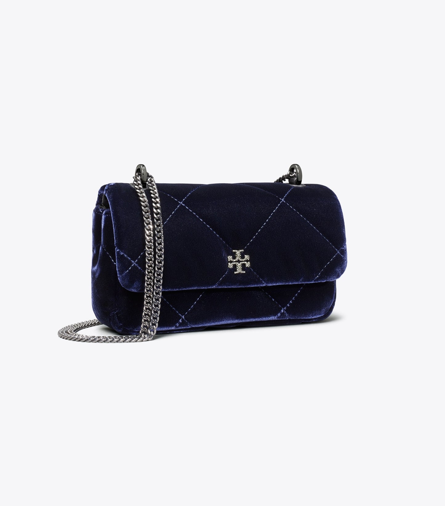 Mini Kira Diamond Quilt Velvet Pavé Flap Bag