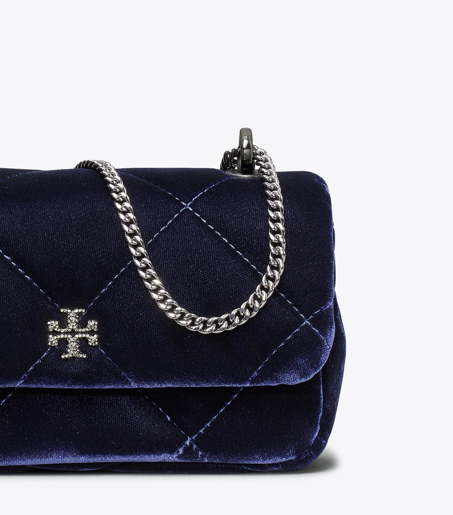Mini Kira Diamond Quilt Velvet Pavé Flap Bag
