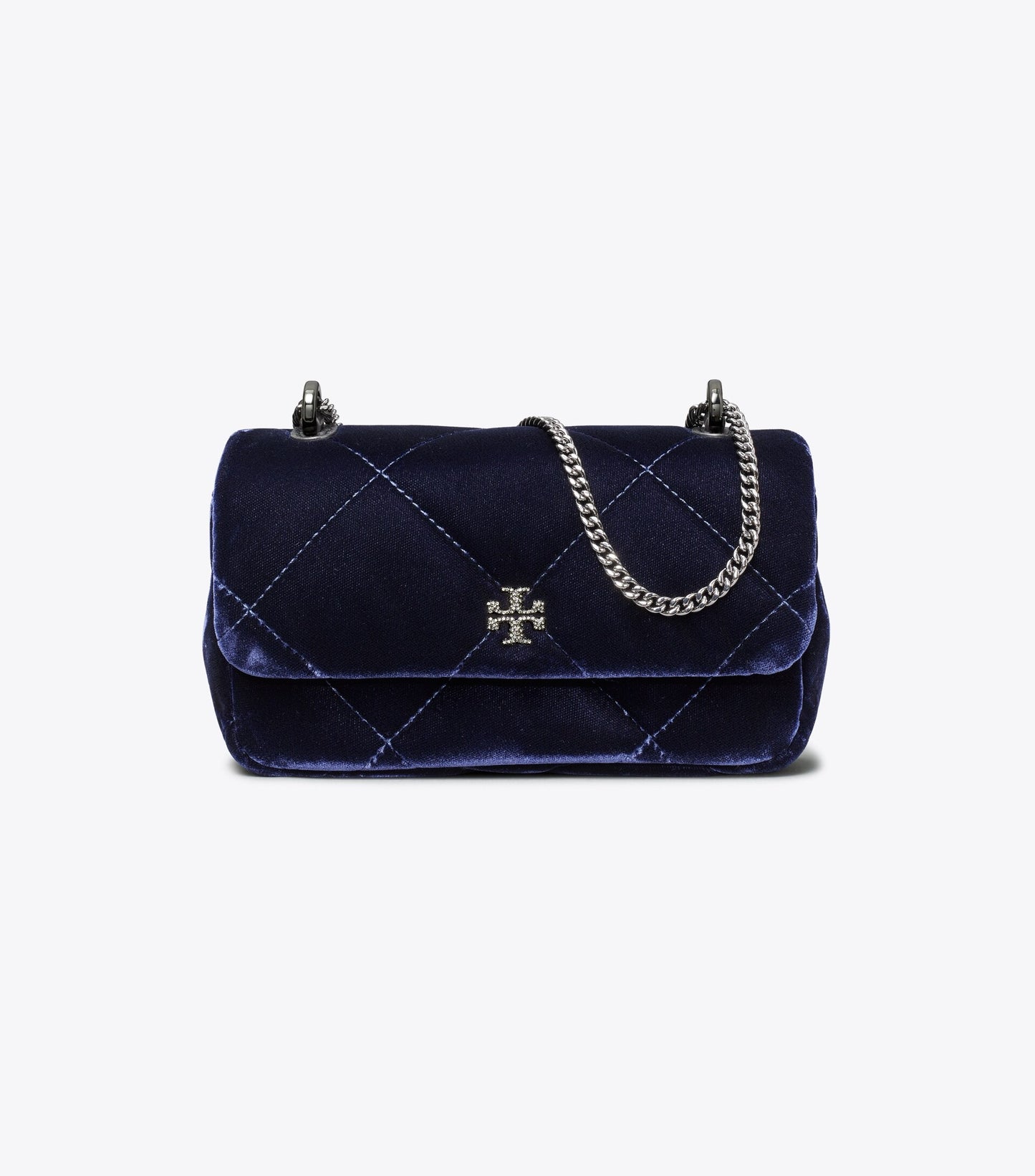 Mini Kira Diamond Quilt Velvet Pavé Flap Bag