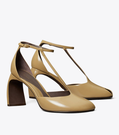 Peep-Toe T-Strap Heeled Sandal