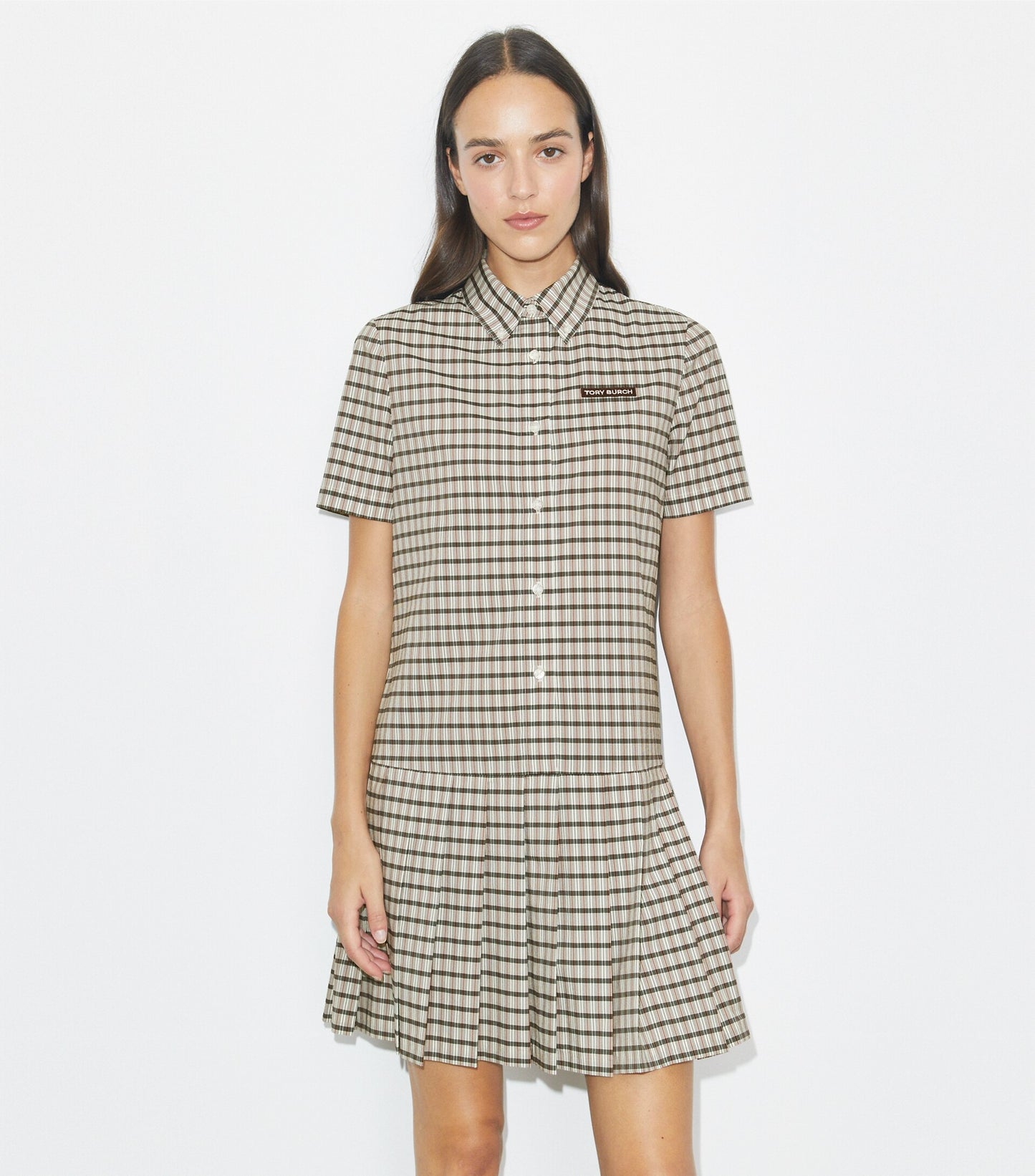 Plaid Drop-Waist Pleated Golf Dress