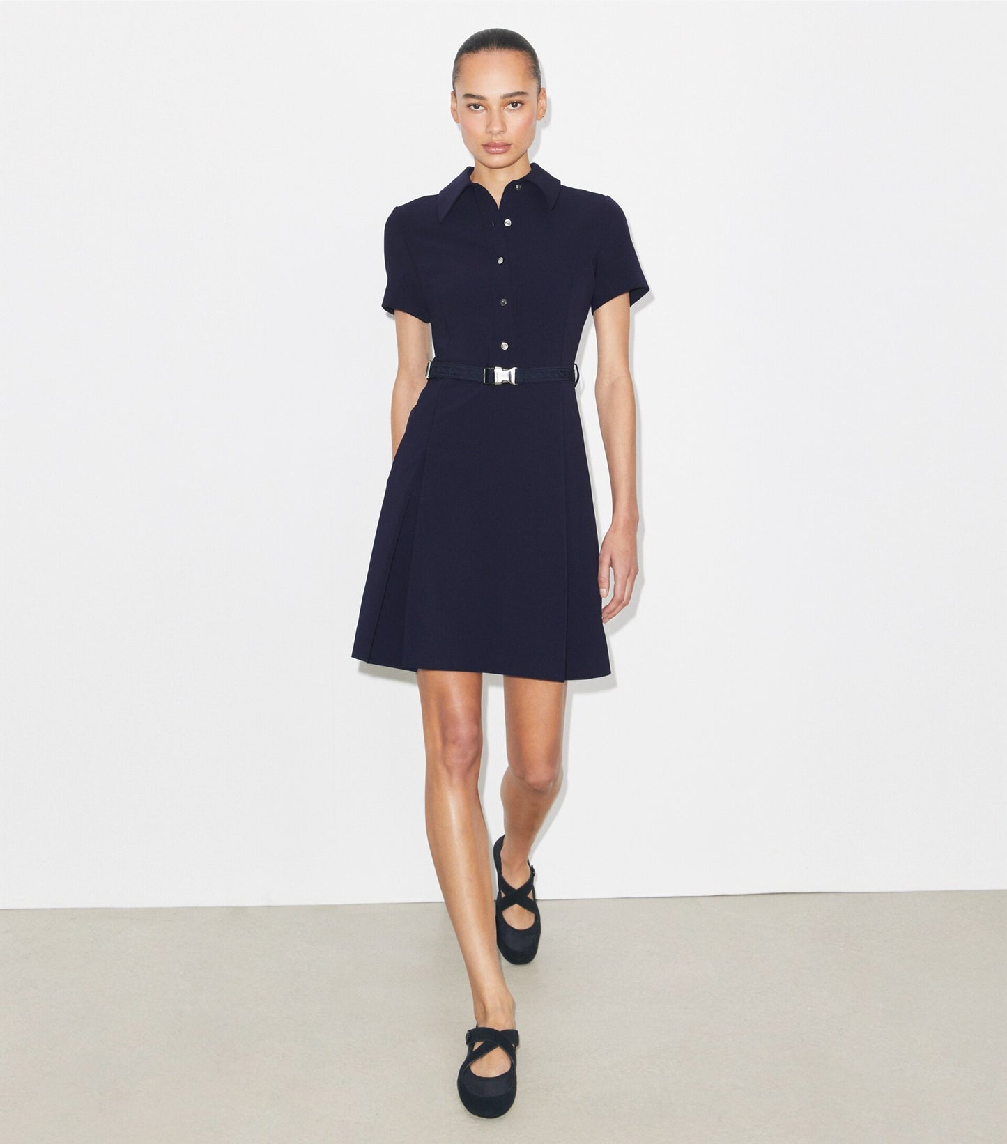 Short-Sleeve Pleated Golf Dress