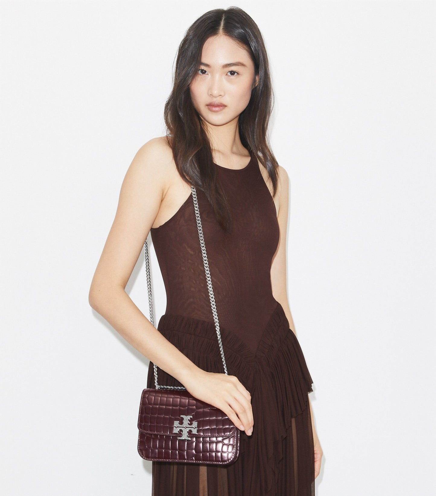 Small Eleanor Croc-Embossed Shoulder Bag