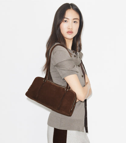 Small Marshmallow Suede Satchel