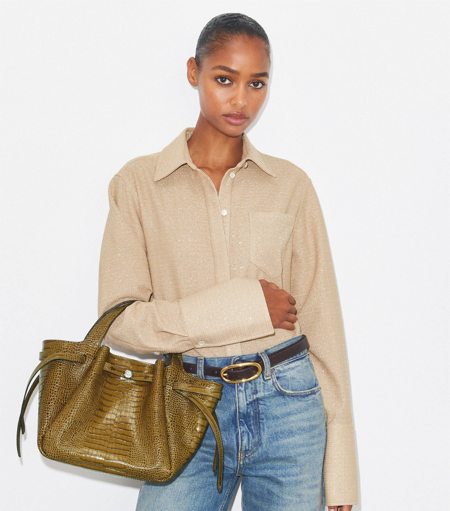 Small Romy Croc-Embossed Tote