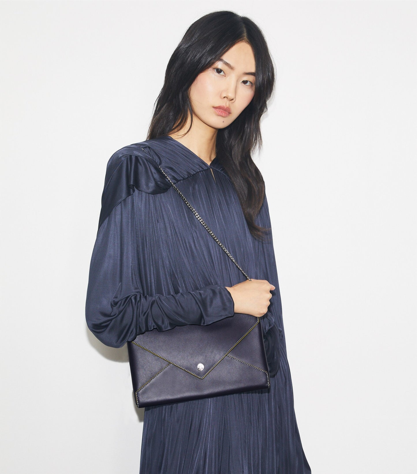 Smooth Leather Envelope Chain Pouch