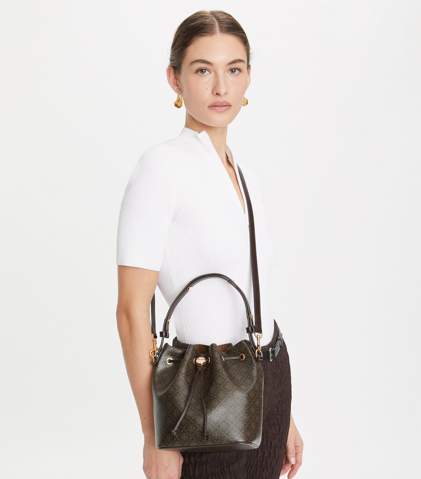 T Monogram Coated Canvas Bucket Bag