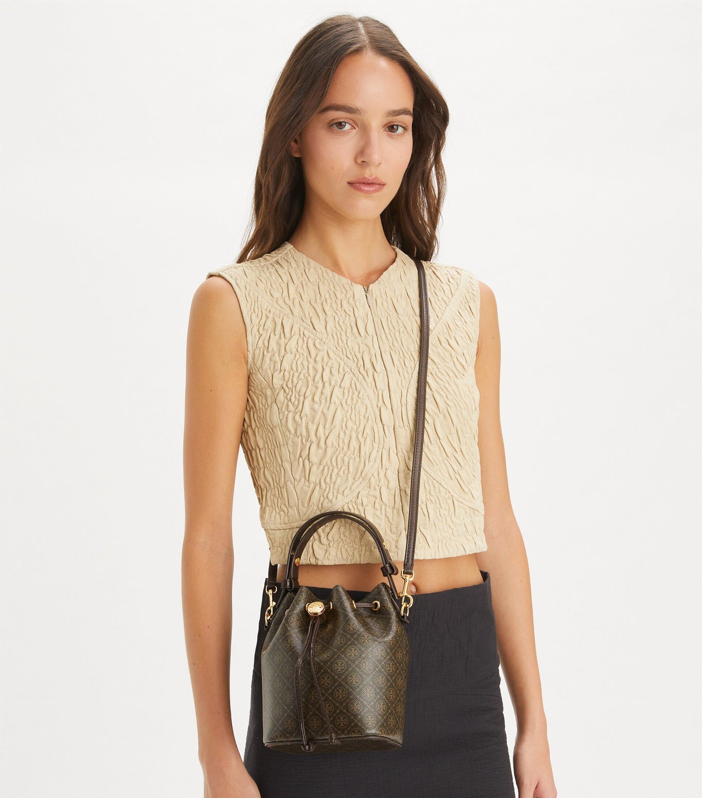 T Monogram Coated Canvas Mini Bucket Bag